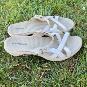 Merrell Strappy Sandals Womens US 8 White Leather Slip On Comfort Casual Slides